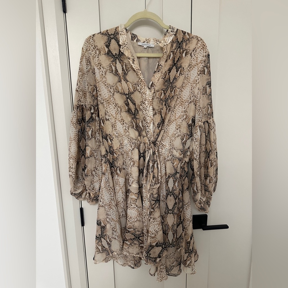 Olivaceous Snake-Print Tie-Waist Tunic - Neutral Brown & Cream